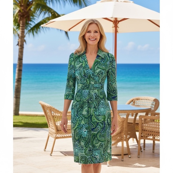 LILLY PULITZER Silk Jersey Knit Blayney Dress Faux Wrap Master Of The House 2 - Picture 1 of 12